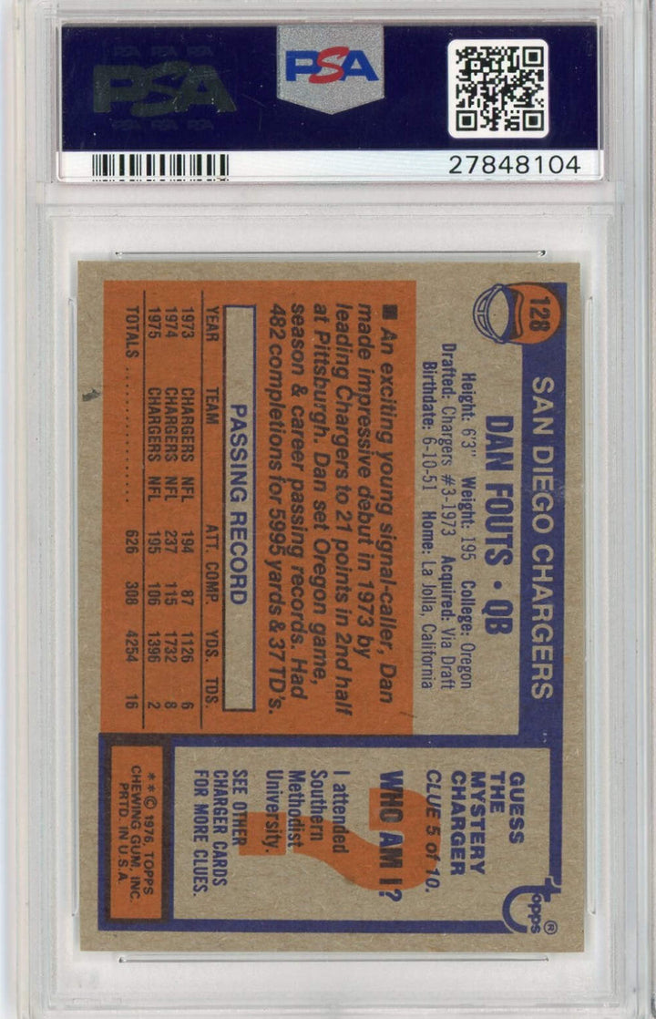 Graded 1976 Topps Dan Fouts #128 Football Card PSA 9 Mint