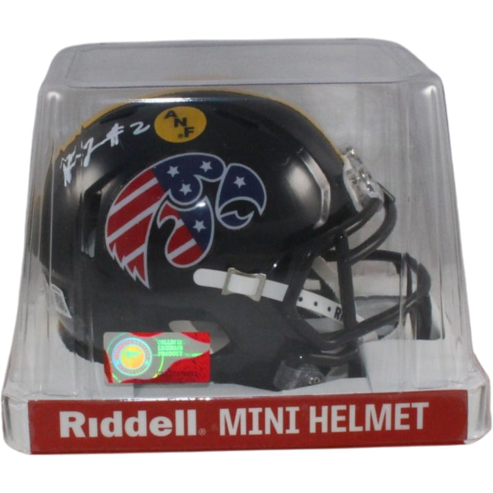 Kaleb Johnson Autographed Iowa Hawkeyes Stars&Stripes Mini Helmet Beckett 56962
