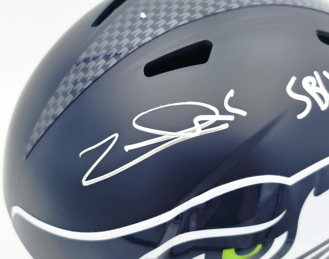 Zach Charbonnet Signed Seahawks Blue Full Size SB LX Champions Logo Speed