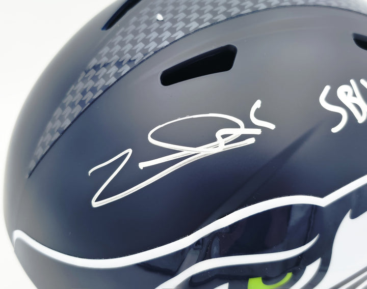 Zach Charbonnet Signed Seahawks Blue Full Size SB LX Champions Logo Speed