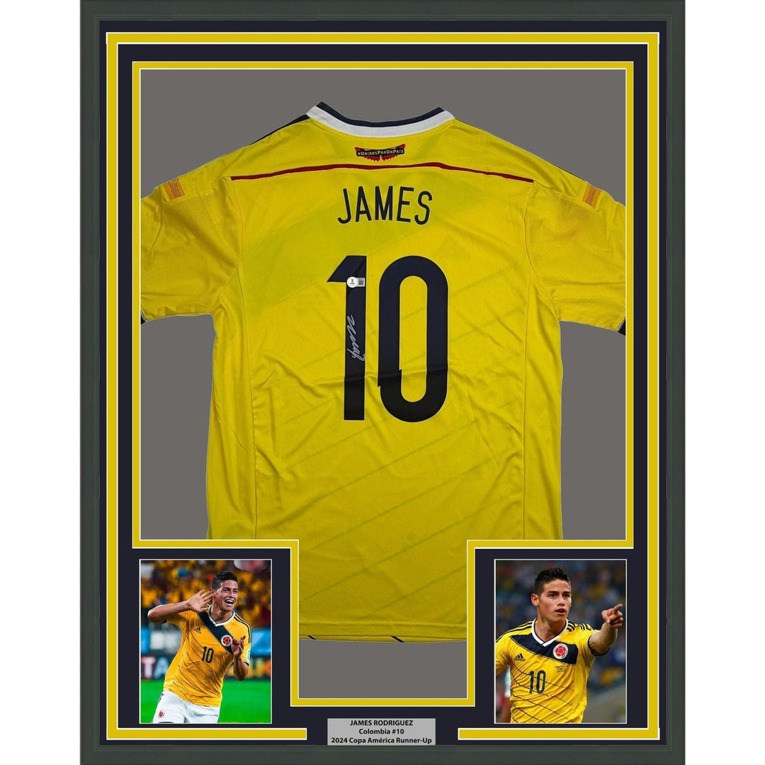 Framed Signed James Rodriguez 35x39 Columbia Yellow Jersey Beckett BAS COA