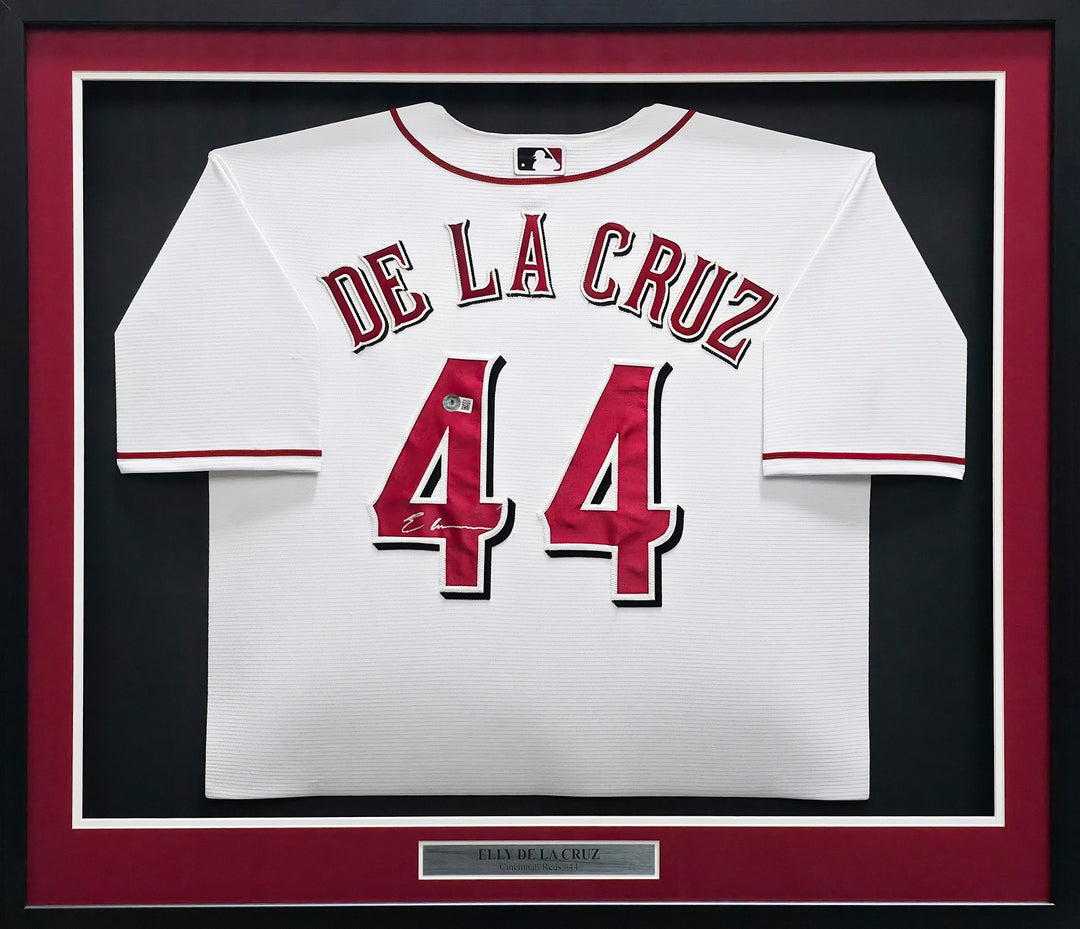 Elly De La Cruz Signed Framed Reds White Nike Jersey Beckett BAS