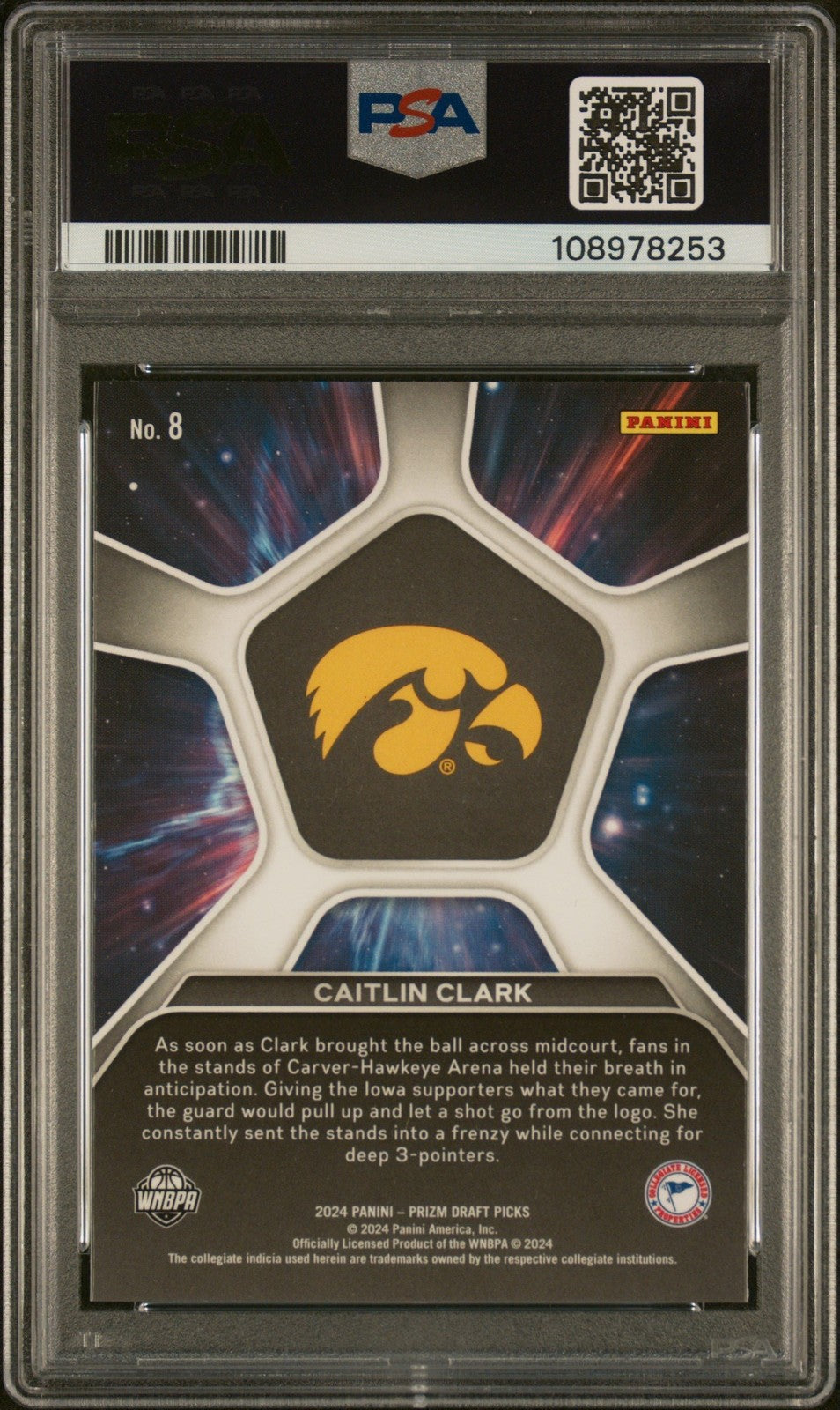 Graded 2024 Prizm DP Caitlin Clark #8 Deep Space Rookie RC Card PSA 10