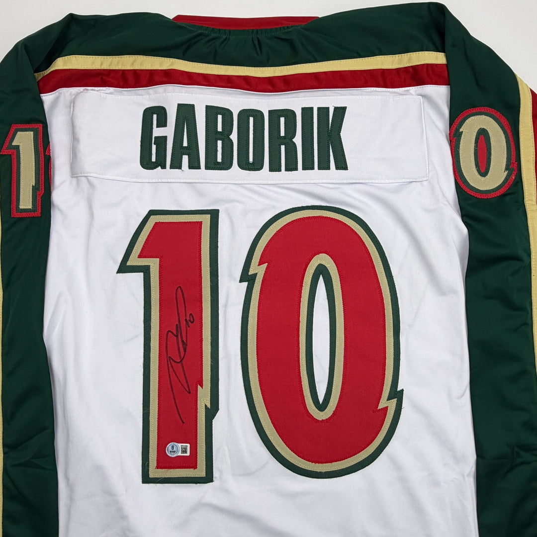 Autographed/Signed Marian Gaborik Minnesota White 25th An Jersey Beckett BAS COA
