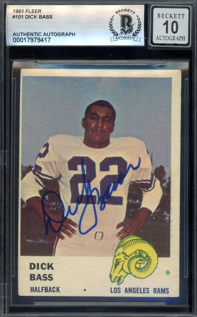 Dick Bass Gem Mint 10 Beckett BAS Signed 1961 Fleer Rookie Autograph