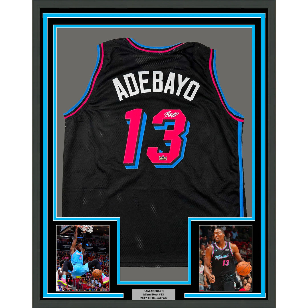 Framed Facsimile Autographed Bam Adebayo 33x42 Black Reprint Laser Auto Jersey