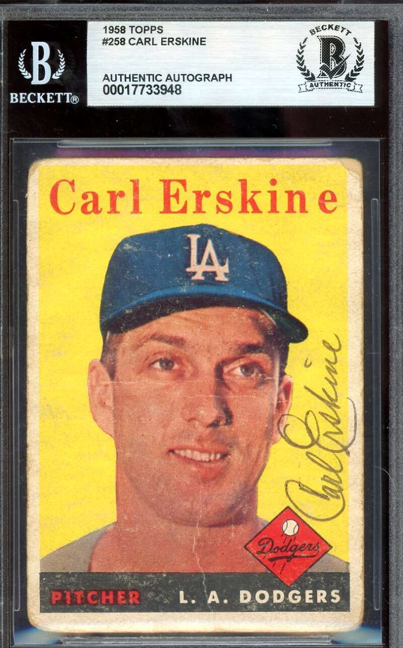 Carl Erskine Beckett BAS Vintage Signed 1958 Topps Autographed