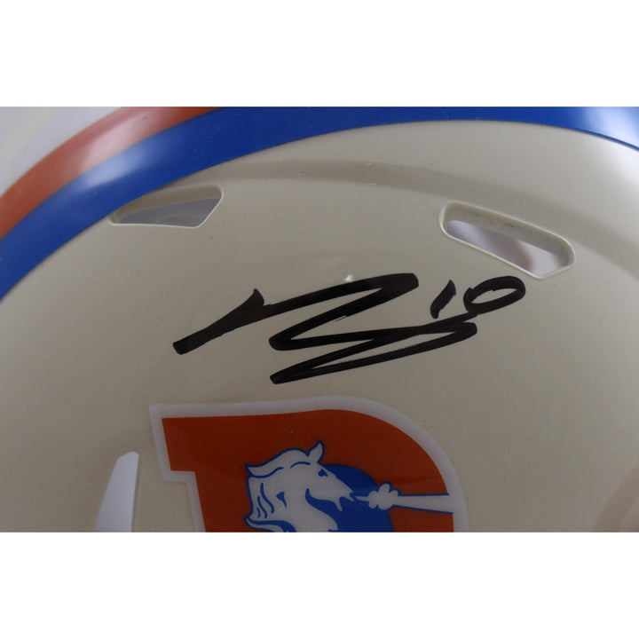 Bo Nix Autographed/Signed Denver Broncos Retro Mini Helmet Beckett Witness 56420