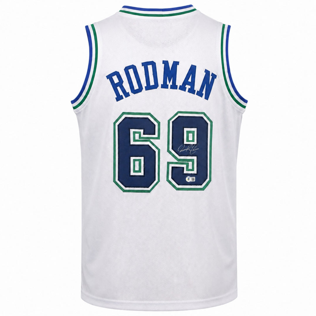 Dallas Mavericks Dennis Rodman Signed White Jersey Beckett BAS Witness