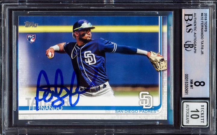 Fernando Tatis Jr. Signed 2019 Topps RC #410 San Diego Padres BGS 8 Auto 10
