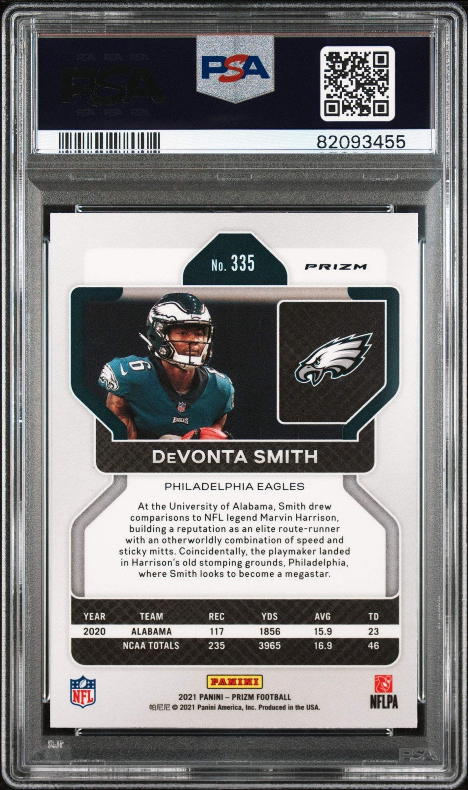 Graded 2021 Prizm Devonta Smith #335 Neon Green Pulsar RC Football Card PSA 10