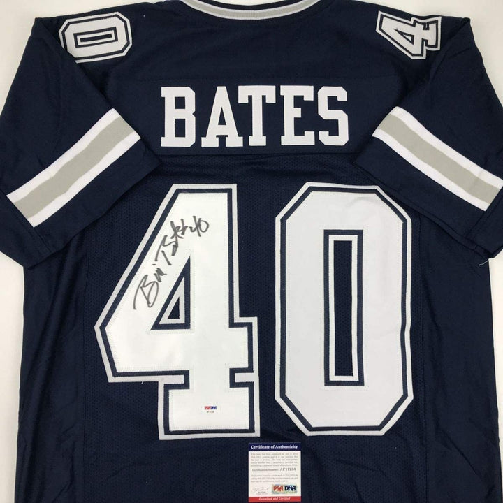 Autographed/Signed BILL BATES Dallas Dark Blue Jersey PSA/DNA COA Auto