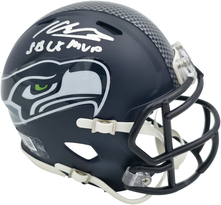 Kenneth Walker III Auto Seahawks Blue Super Bowl LX Champs Mini Helmet SB MVP