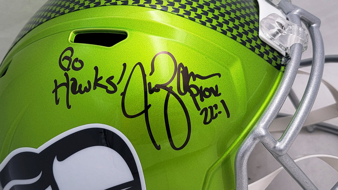 Jim Zorn Auto Seahawks Flash Green Full Size Rep Speed Helmet Go Hawks! MCS Holo