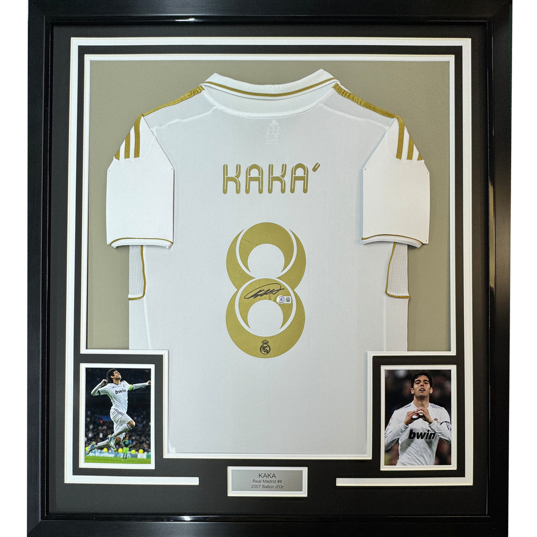 Framed Autographed/Signed Ricardo Kaka 35x39 Real Madrid White Jersey BAS COA