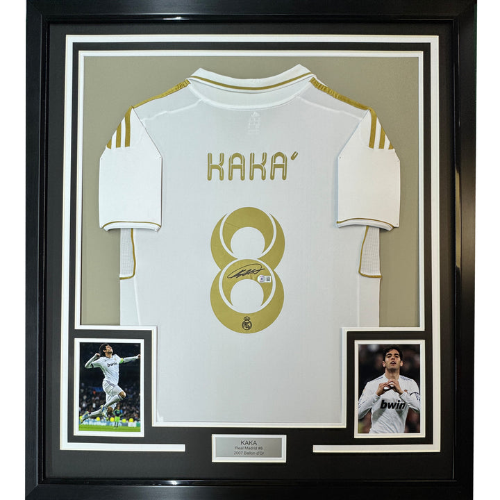 Framed Autographed/Signed Ricardo Kaka 35x39 Real Madrid White Jersey BAS COA