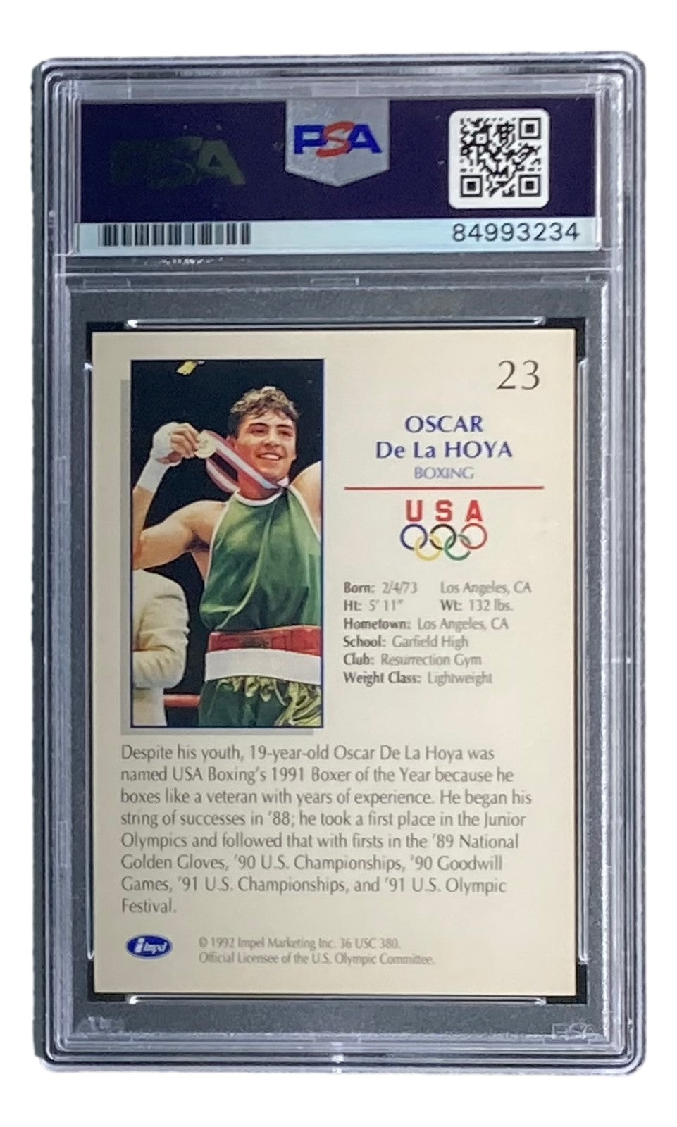 Oscar De La Hoya Signed 1992 Impel Olypicards #23 Rookie Card PSA/DNA