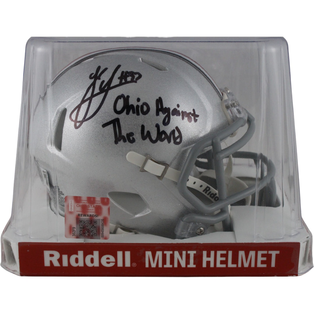 Jack Sawyer Signed Ohio State Buckeyes Mini Helmet OSU vs World Beckett 54030