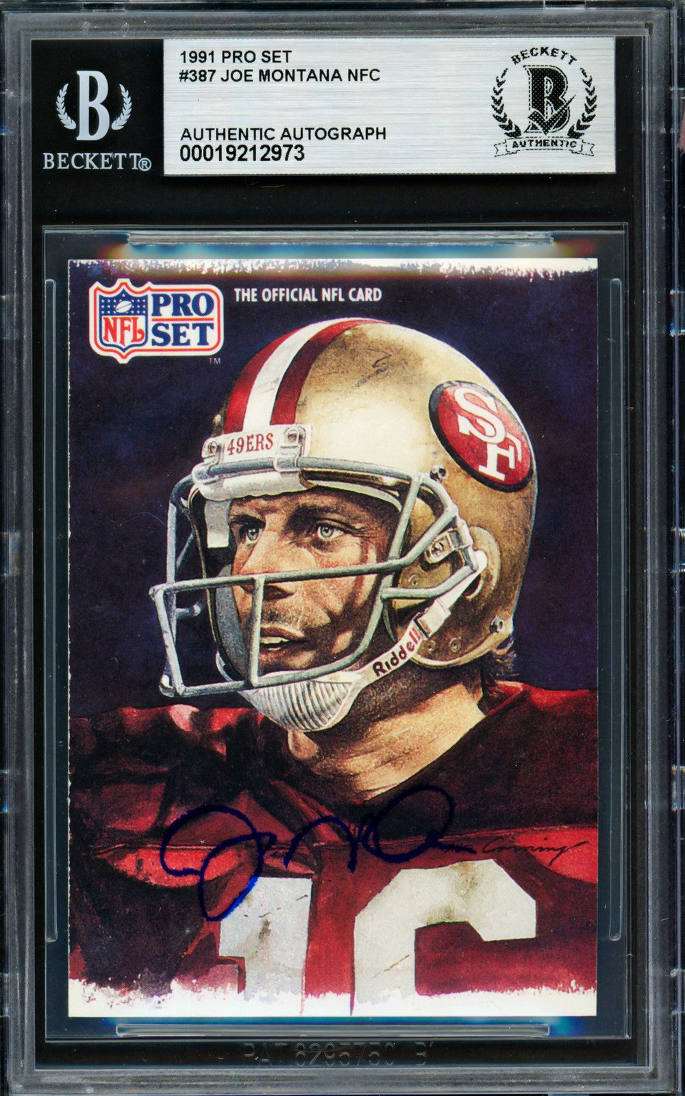 Joe Montana Signed 1991 Pro Set Card 387 San Francisco 49ers Beckett