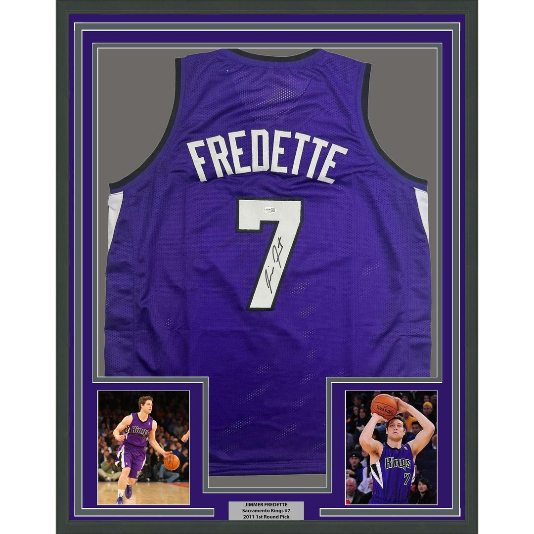 Framed Autographed/Signed Jimmer Fredette 35x39 Sacramento Jersey JSA COA