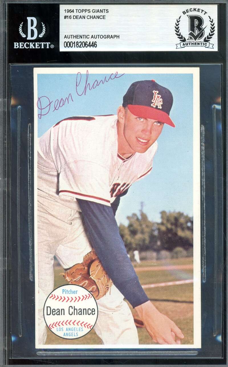 Dean Chance Beckett BAS Vintage Signed 1964 Topps Giants Autographed