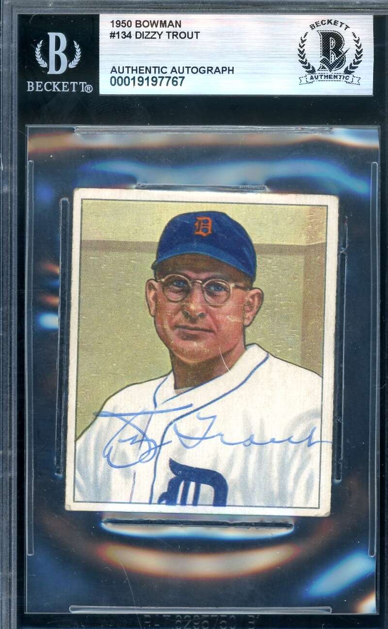 Dizzy Trout Beckett BAS Signed 1950 Bowman Autograph
