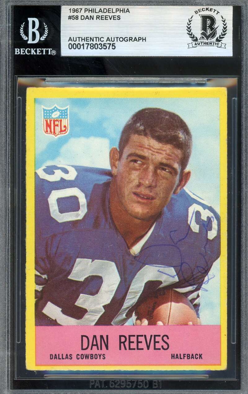 Dan Reeves Beckett BAS Vintage Signed 1967 Philadelphia Gum Rookie Autograph