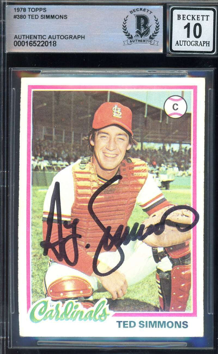 Ted Simmons Gem Mint 10 Beckett BAS Signed 1978 Topps Autograph