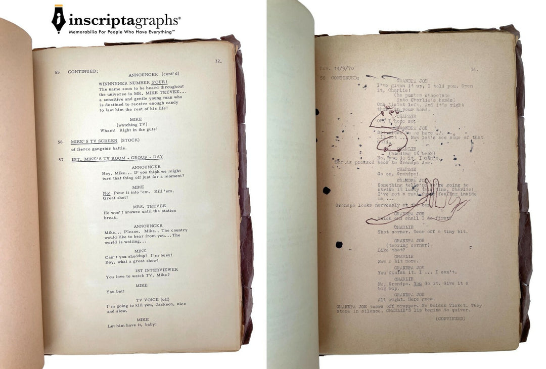Paris Themmen's 1971 Willy Wonka Actual Movie Used Script for Mike TV COA Prop