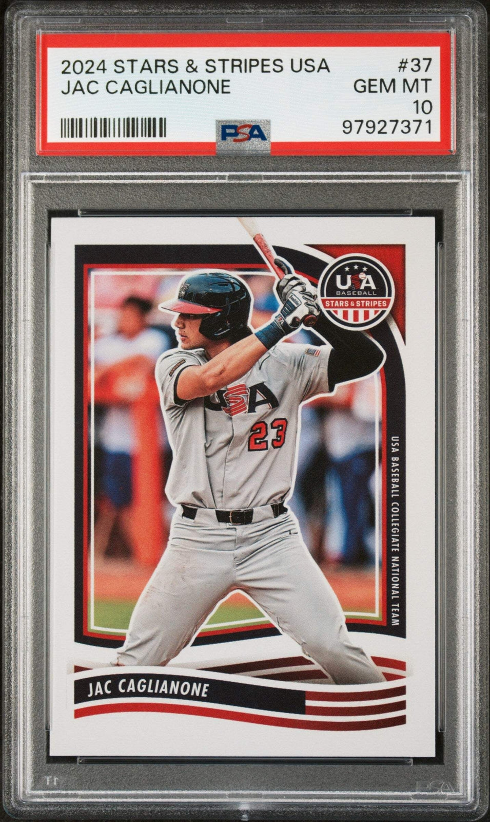 Graded 2024 Panini Stars & Stripes USA Jac Caglianone #37 Baseball Card PSA 10
