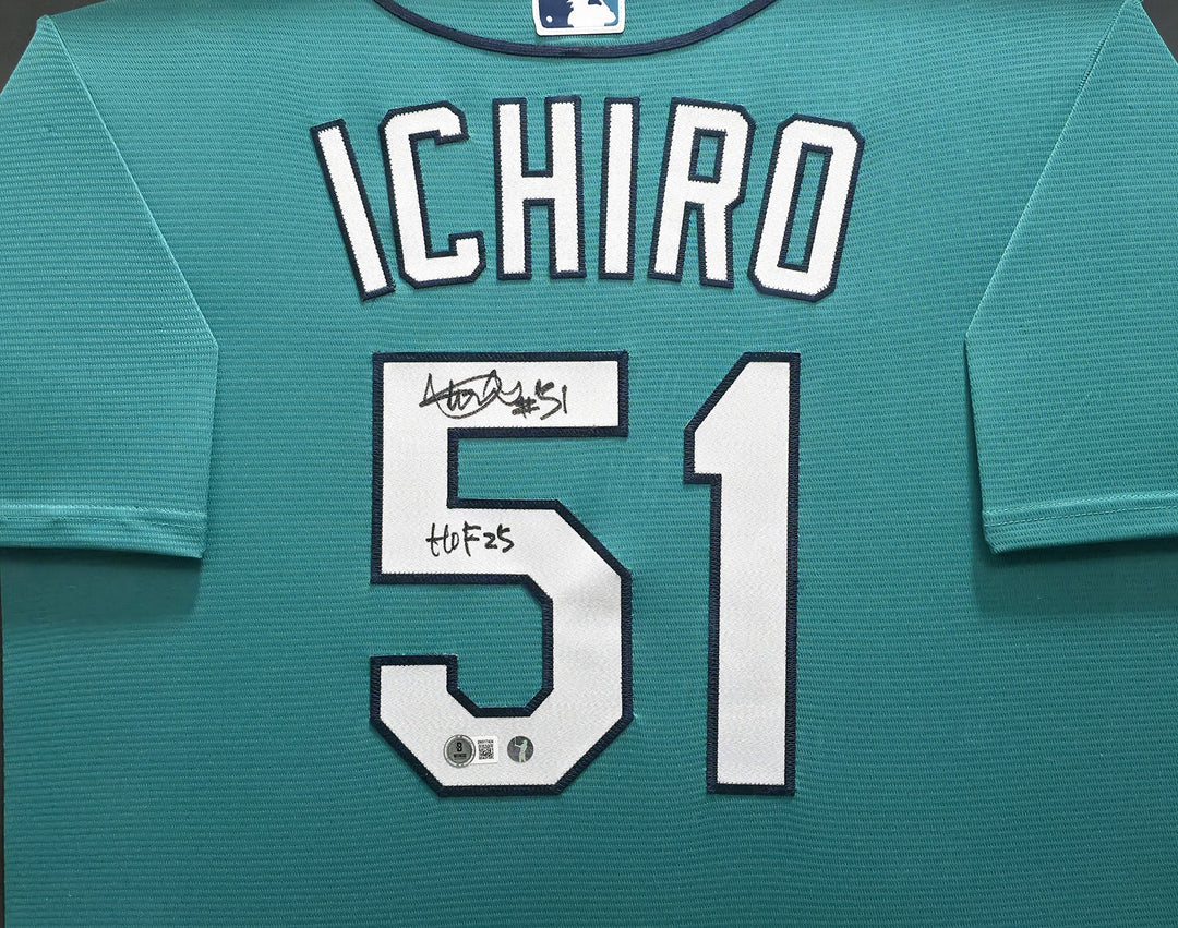 Mariners Ichiro Suzuki Signed Teal Nike Jersey IS Holo & "HOF 25" BAS Witness