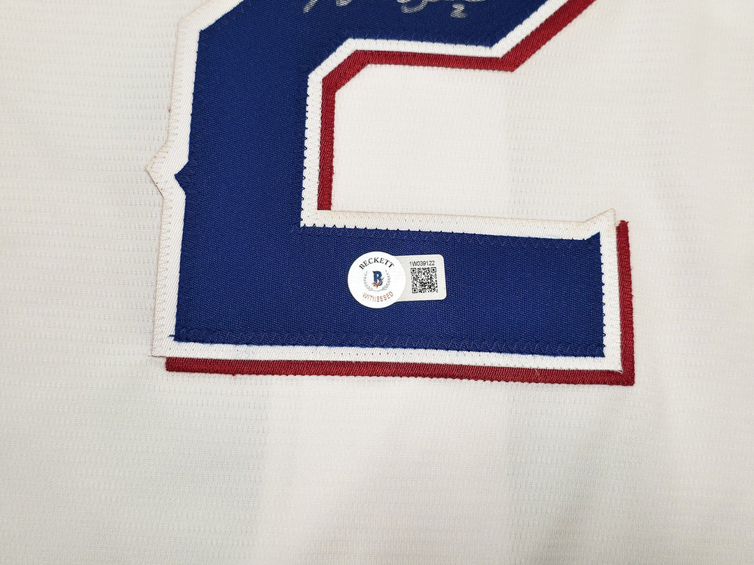 Texas Rangers Marcus Semien Signed White Nike Jersey Size L Beckett Wit