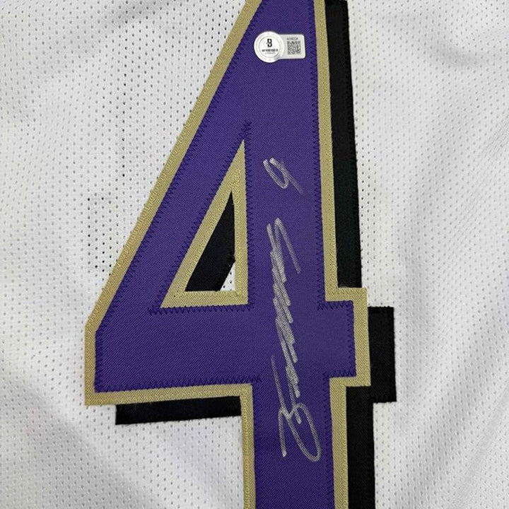 Framed Autographed/Signed Zay Flowers 35x39 Baltimore White Jersey Beckett COA