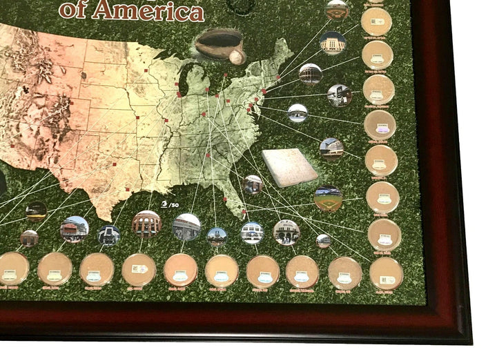 MLB Stadium Game Used Dirt Map *** Pastime Edition #D /50** Collage COA Framed