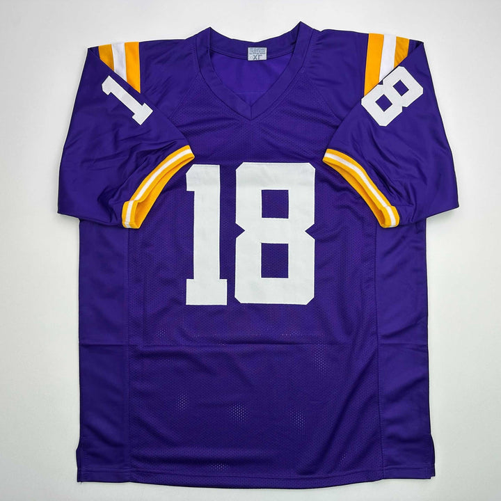Facsimile Autographed Garrett Nussmeier LSU Purple Reprint Jersey Size Men's XL