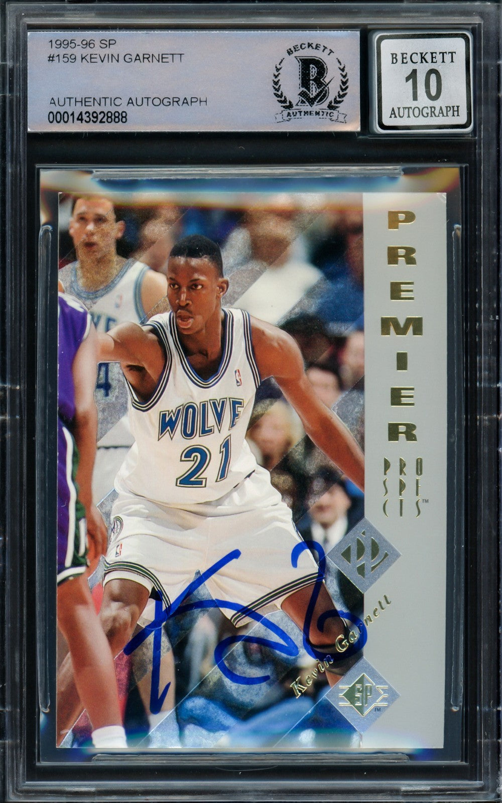 Kevin Garnett Signed 1995-96 SP Authentic RC 159 Timberwolves Auto GM 10 Beckett