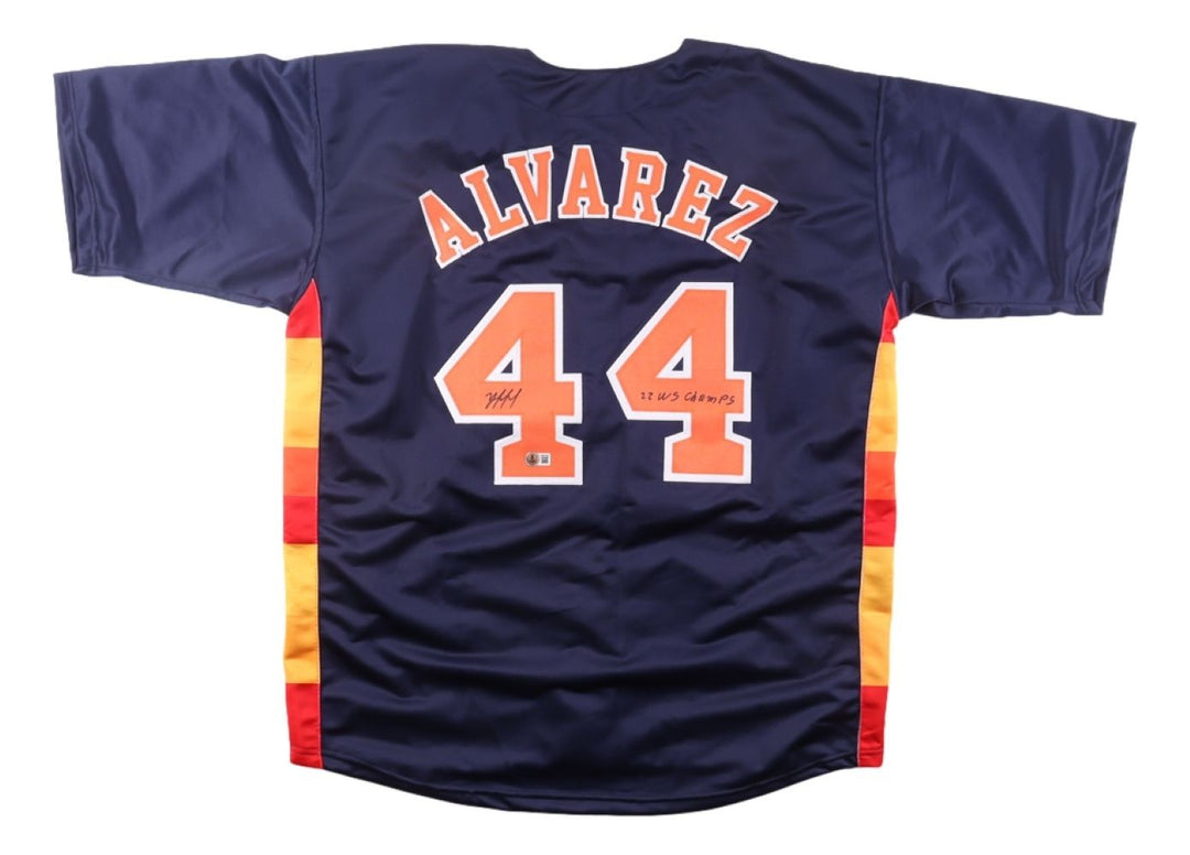 Yordan Alvarez Houston Signed Navy Baseball Jersey 22 WS Champs BAS