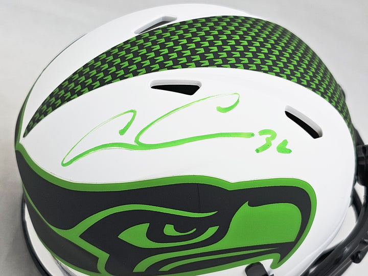 Chris Carson Signed Seahawks Lunar Eclipse White Speed Mini Helmet Fanatics Holo