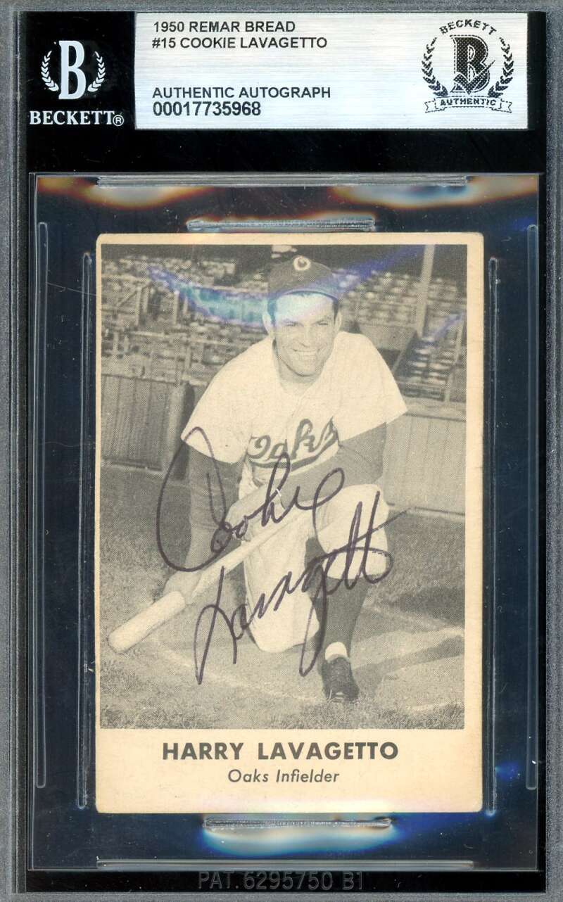 Cookie Lavagetto Beckett BAS Signed 1950 Remar Bread Autograph