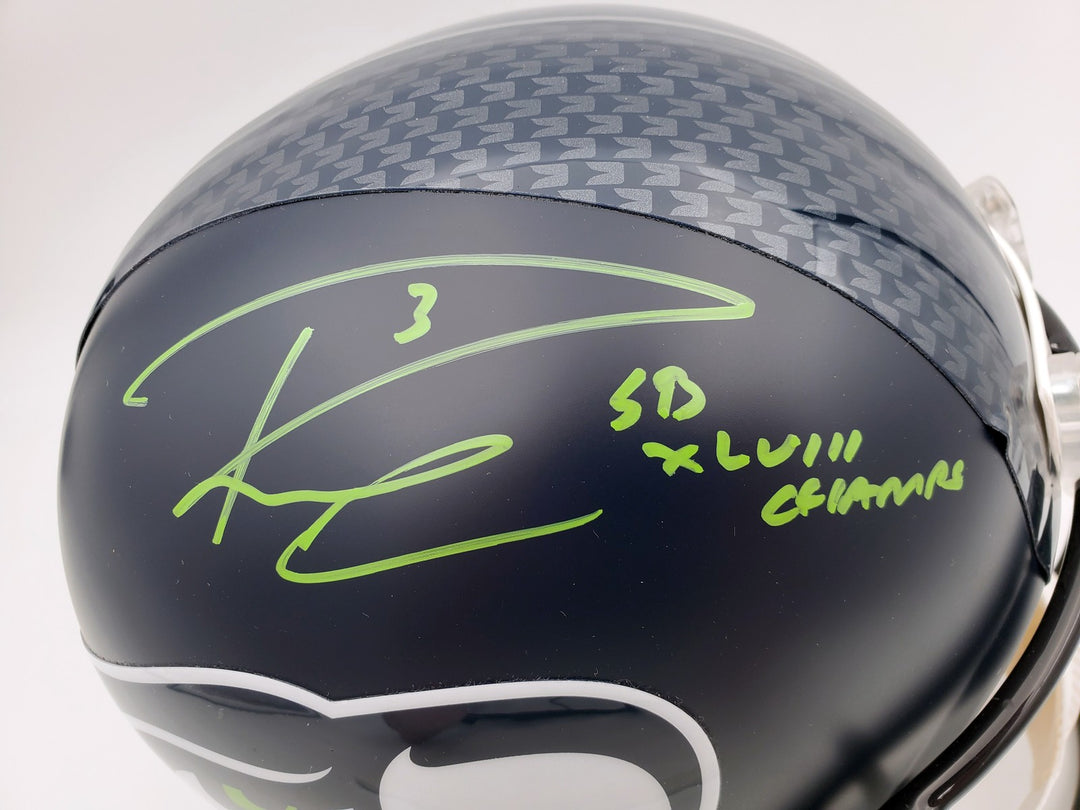 Russell Wilson Signed Seattle Seahawks Full Size Replica Helmet In Green RW Holo