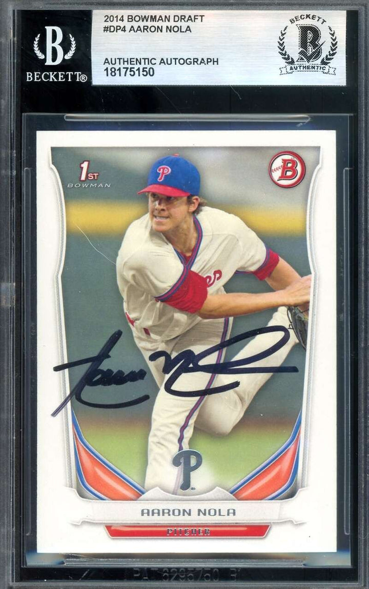 Aaron Nola Beckett BAS Signed 2014 Bowman Draft Rookie Autograph