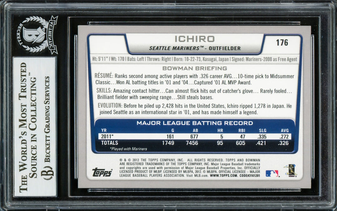 Ichiro Suzuki Autographed Signed 2012 Bowman Card 176 Seattle Mariners Beckett