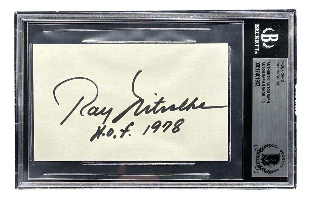 Ray Nitschke Signed 3x5 Index Card Packers HOF 1978 Inscribed BAS Auto 10