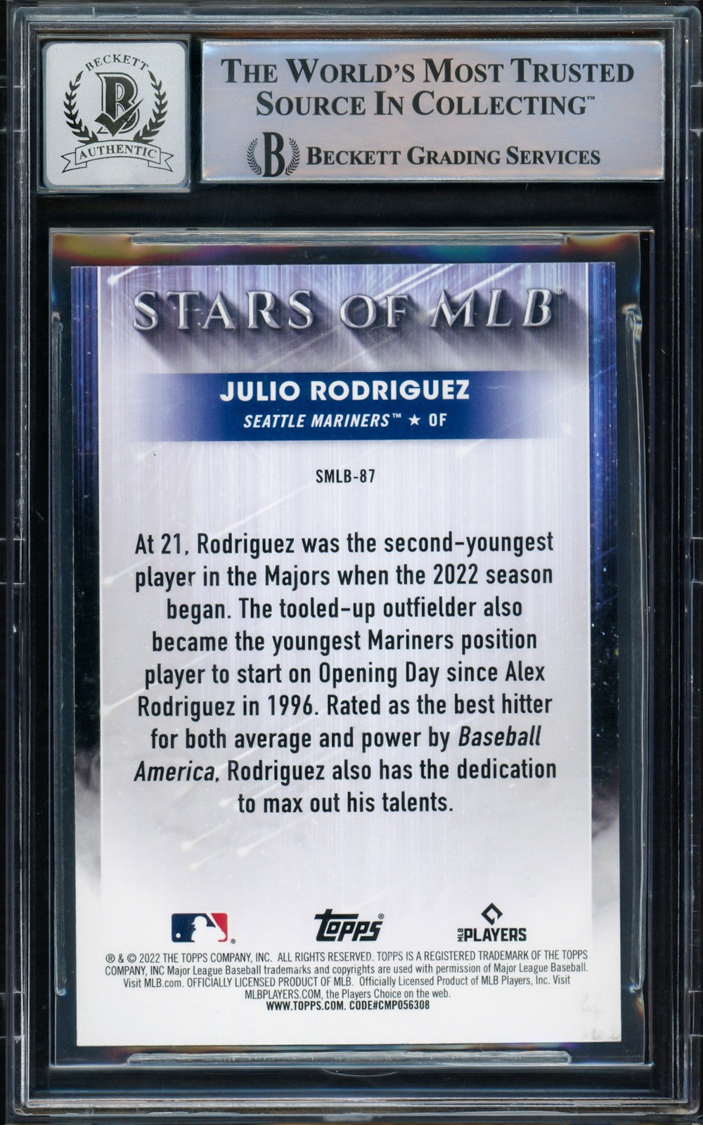 Julio Rodriguez Auto 2022 Topps Stars of MLB RC SMLB-87 Mariners Auto 10 Beckett