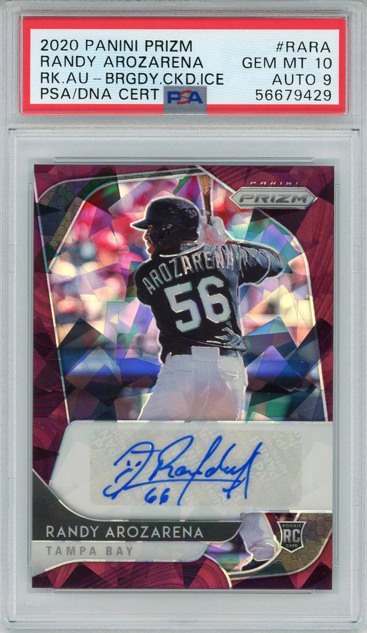 Randy Arozarena Autographed 2020 Panini Prizm Burgundy Cracked Ice Rookie Card #