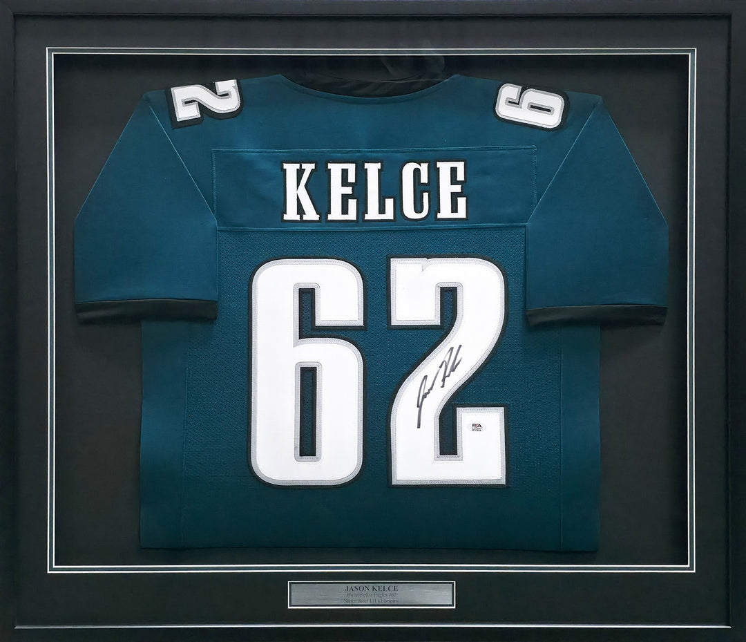 Jason Kelce Signed Eagles Framed Green Custom Jersey XL PSA/DNA ITP