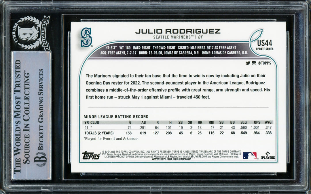Julio Rodriguez Auto Signed 2022 Topps Update RC US44 Seattle Mariners Beckett
