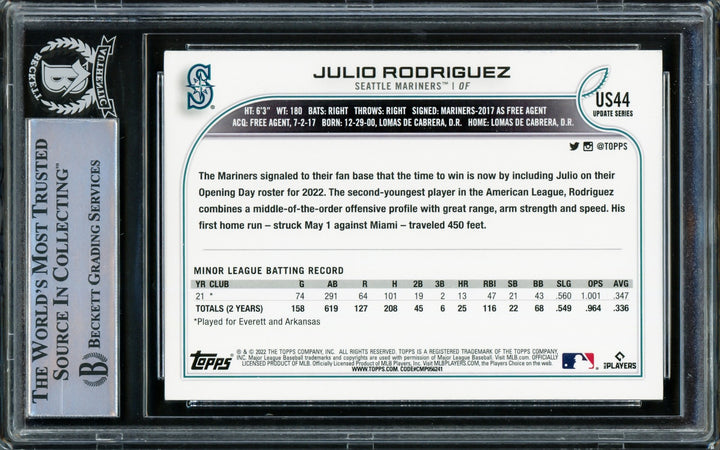 Julio Rodriguez Auto Signed 2022 Topps Update RC US44 Seattle Mariners Beckett
