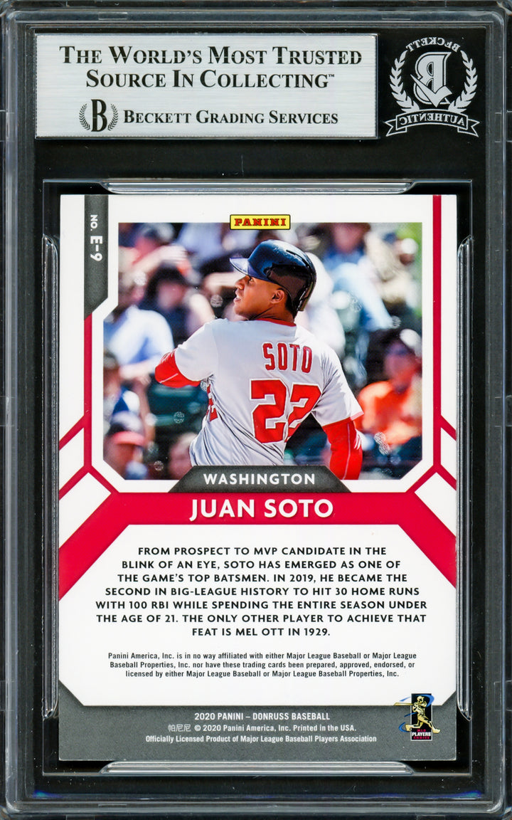 Juan Soto Signed 2020 Donruss Elite Series Card E9 Mets Beckett #16704015