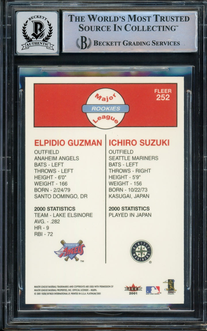 Ichiro Suzuki Signed 2001 Fleer Platinum RC 252 Mariners Auto GM 10 Beckett